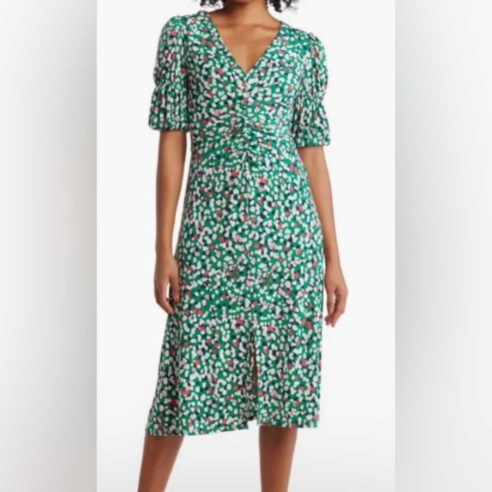 Vince Camuto Green Pink Ruffled Tiered Midi Sundress